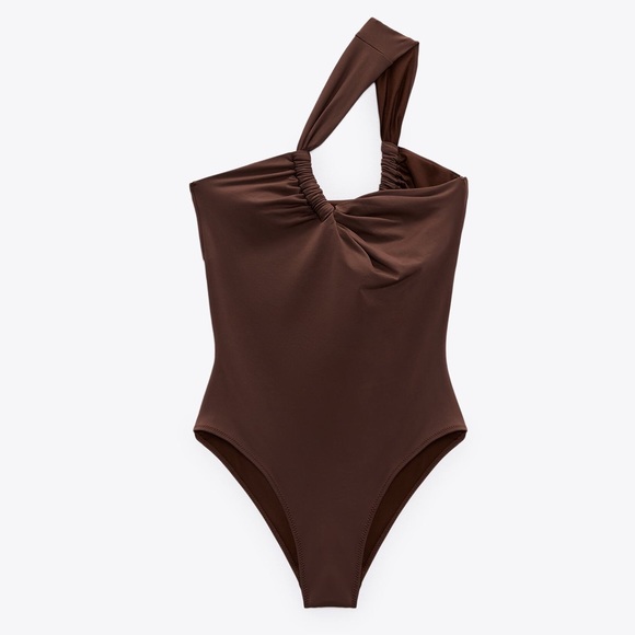 Zara Swim Zara Brown Asymmetric One Piece Swimsuit Poshmark